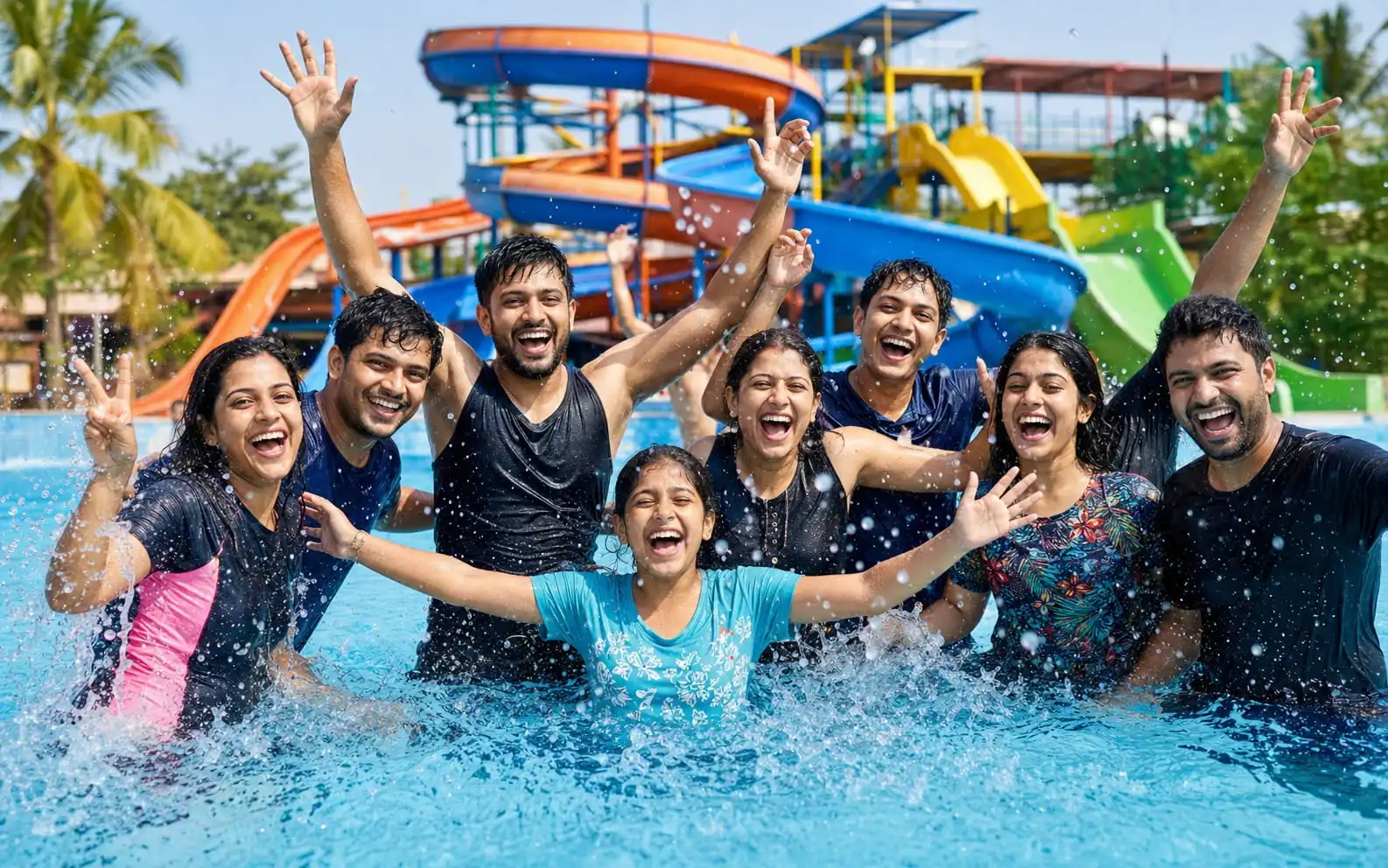 Group enjoying water park