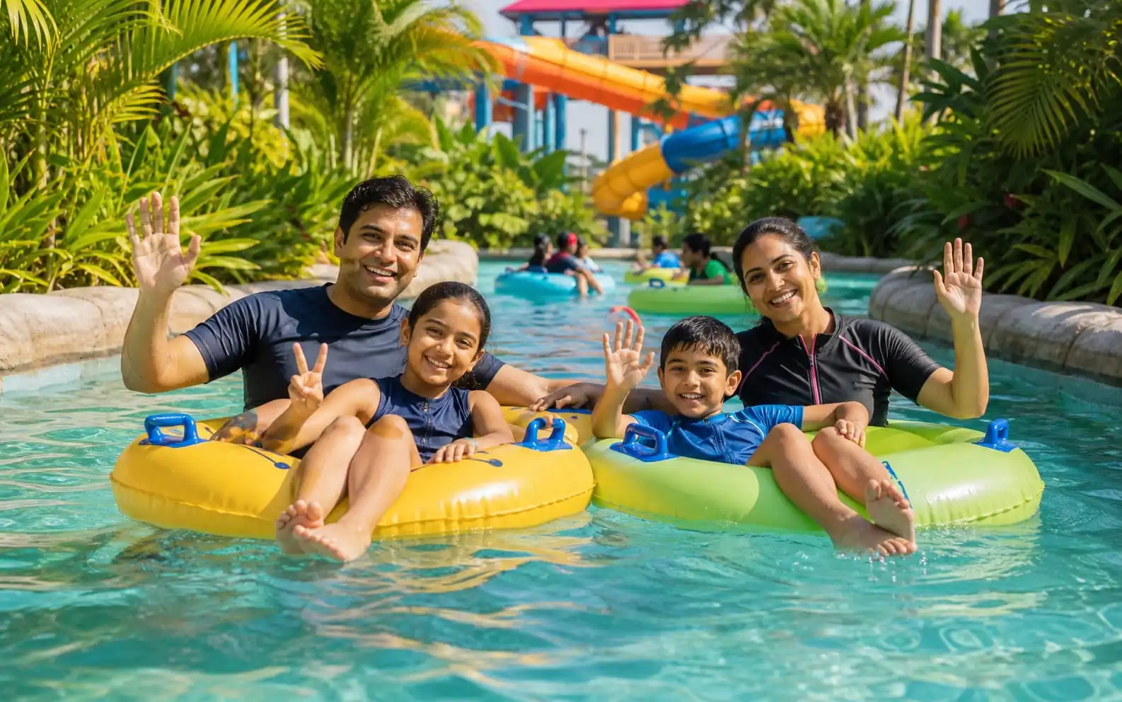 Family in lazy river