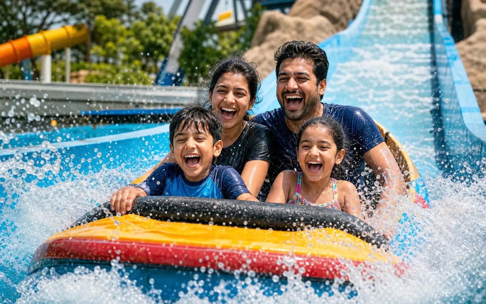 Family enjoying water ride